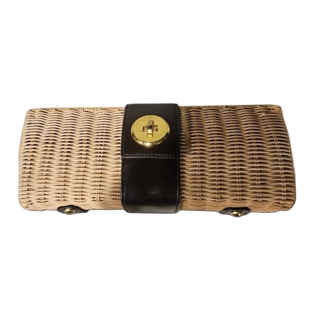Vintage Collection Woven Wicker Cylinder Clutch | Paisley Lining - Picture 4 of 7